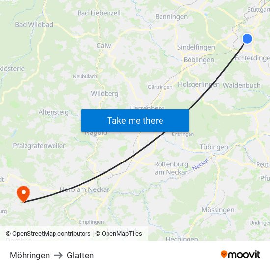 Möhringen to Glatten map