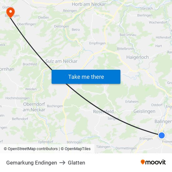 Gemarkung Endingen to Glatten map