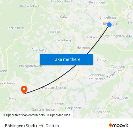Böblingen (Stadt) to Glatten map