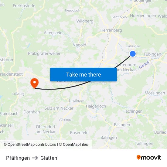 Pfäffingen to Glatten map