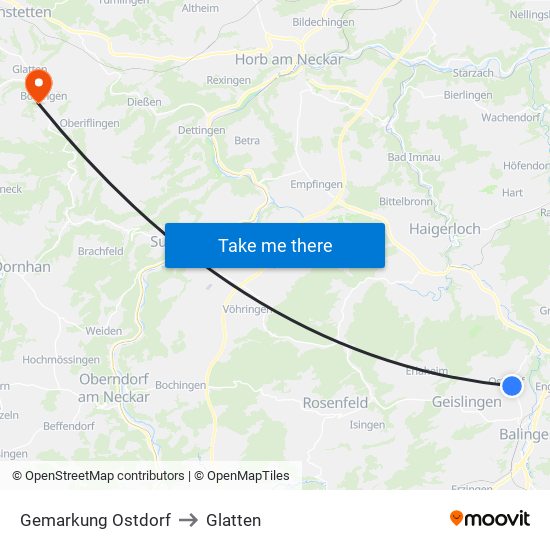 Gemarkung Ostdorf to Glatten map