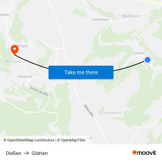 Dießen to Glatten map