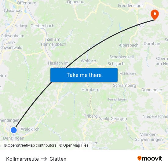 Kollmarsreute to Glatten map