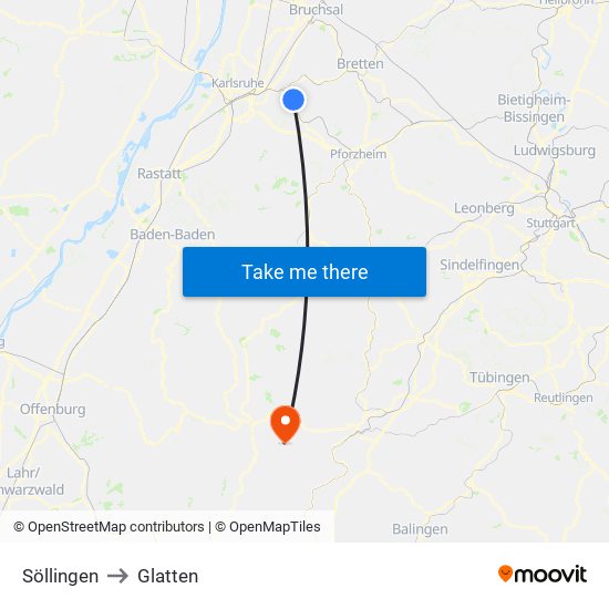 Söllingen to Glatten map