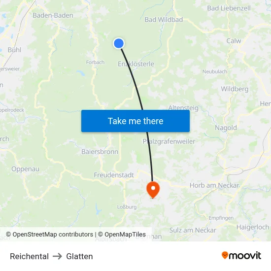 Reichental to Glatten map