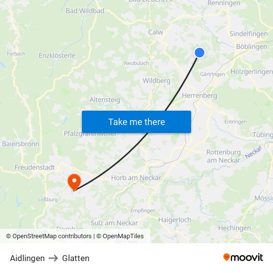 Aidlingen to Glatten map