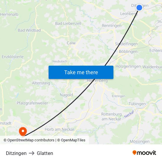 Ditzingen to Glatten map