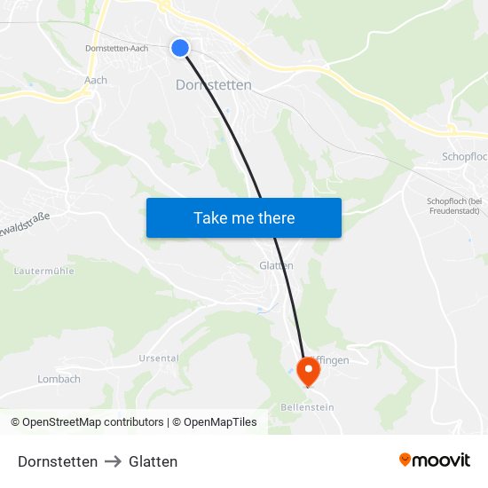 Dornstetten to Glatten map