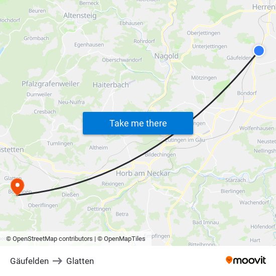 Gäufelden to Glatten map