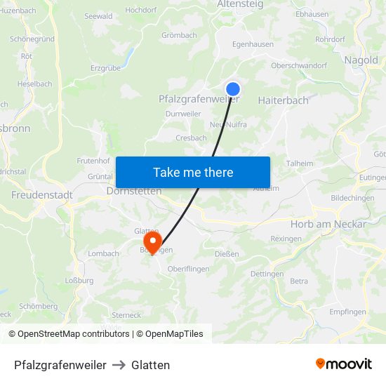 Pfalzgrafenweiler to Glatten map