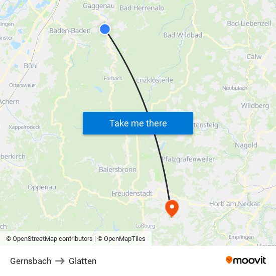 Gernsbach to Glatten map