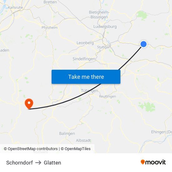 Schorndorf to Glatten map