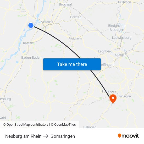 Neuburg am Rhein to Gomaringen map