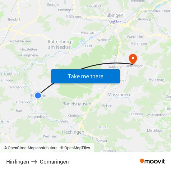Hirrlingen to Gomaringen map