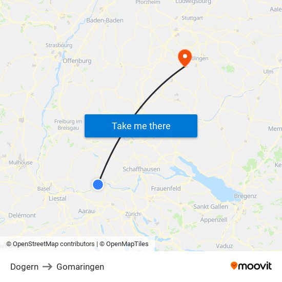 Dogern to Gomaringen map
