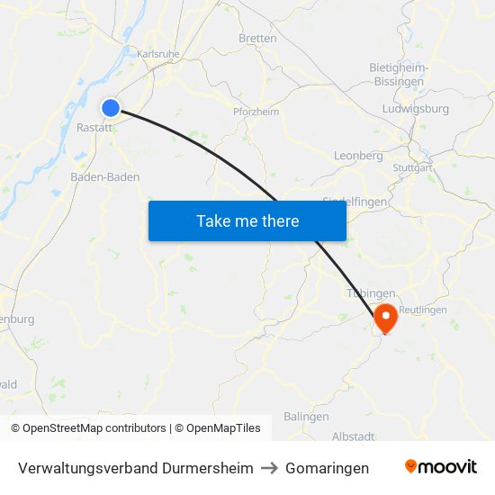 Verwaltungsverband Durmersheim to Gomaringen map