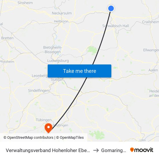 Verwaltungsverband Hohenloher Ebene to Gomaringen map