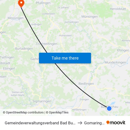 Gemeindeverwaltungsverband Bad Buchau to Gomaringen map