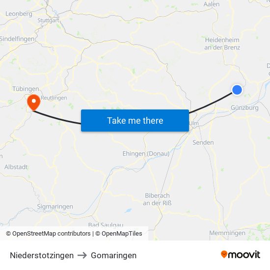 Niederstotzingen to Gomaringen map