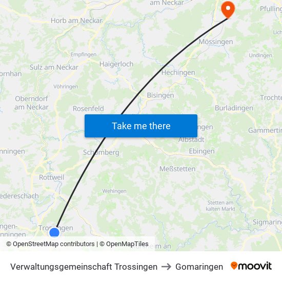 Verwaltungsgemeinschaft Trossingen to Gomaringen map