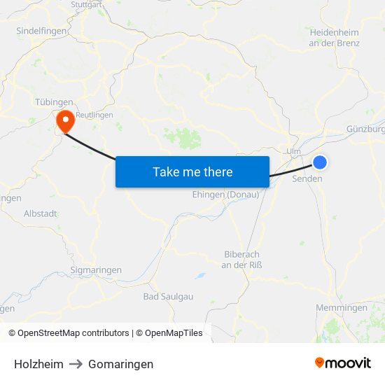 Holzheim to Gomaringen map