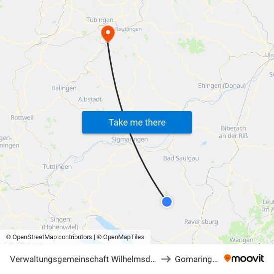 Verwaltungsgemeinschaft Wilhelmsdorf to Gomaringen map