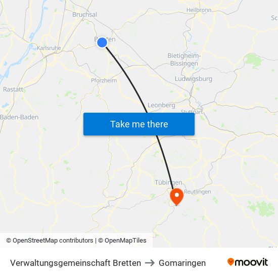 Verwaltungsgemeinschaft Bretten to Gomaringen map