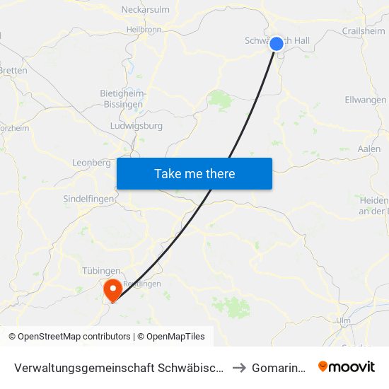 Verwaltungsgemeinschaft Schwäbisch Hall to Gomaringen map