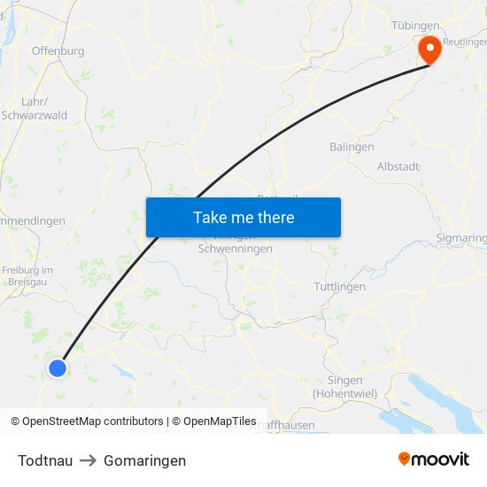 Todtnau to Gomaringen map