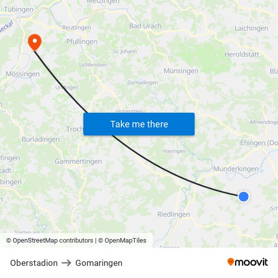 Oberstadion to Gomaringen map