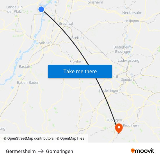 Germersheim to Gomaringen map