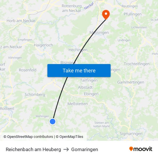 Reichenbach am Heuberg to Gomaringen map