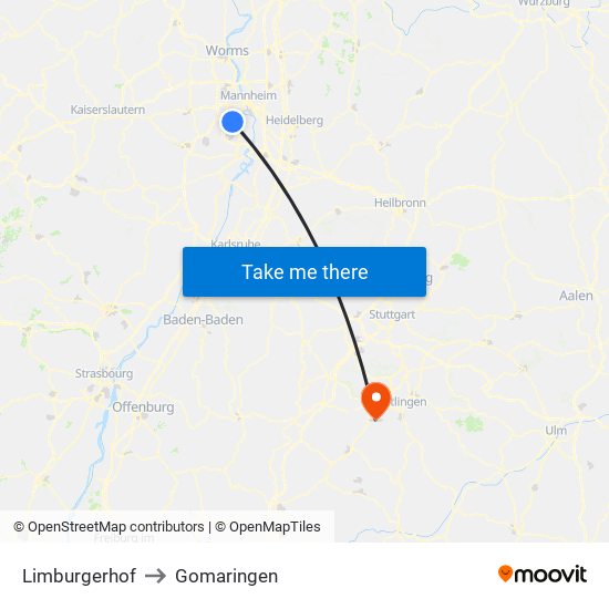 Limburgerhof to Gomaringen map