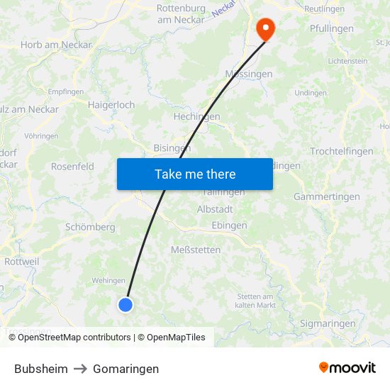 Bubsheim to Gomaringen map