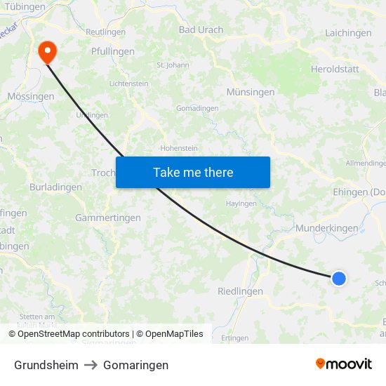 Grundsheim to Gomaringen map