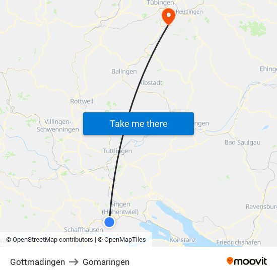 Gottmadingen to Gomaringen map