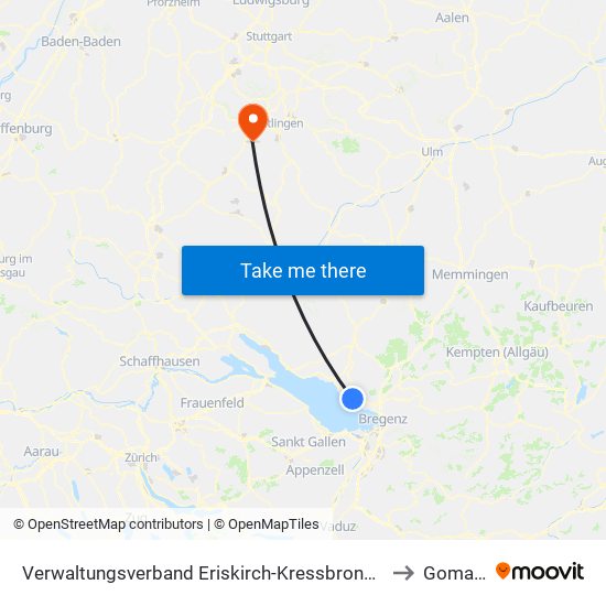 Verwaltungsverband Eriskirch-Kressbronn am Bodensee-Langenargen to Gomaringen map