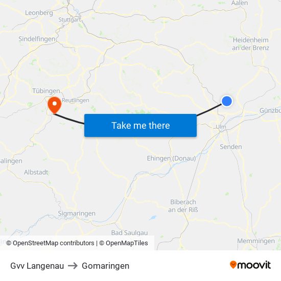 Gvv Langenau to Gomaringen map