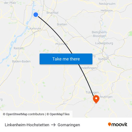 Linkenheim-Hochstetten to Gomaringen map