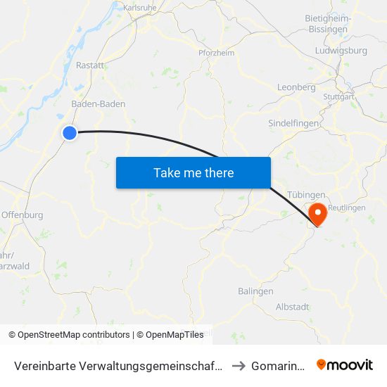 Vereinbarte Verwaltungsgemeinschaft Bühl to Gomaringen map