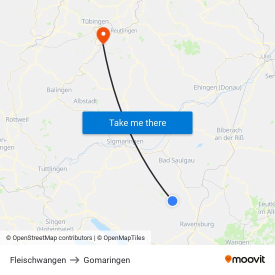 Fleischwangen to Gomaringen map