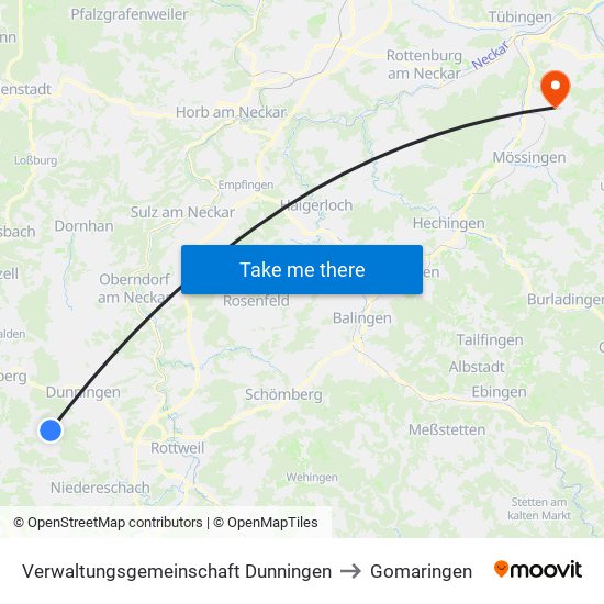 Verwaltungsgemeinschaft Dunningen to Gomaringen map