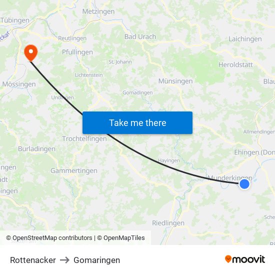 Rottenacker to Gomaringen map