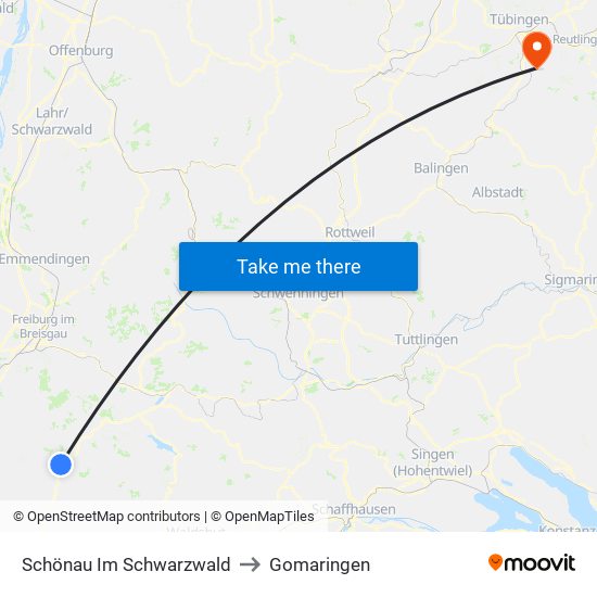 Schönau Im Schwarzwald to Gomaringen map