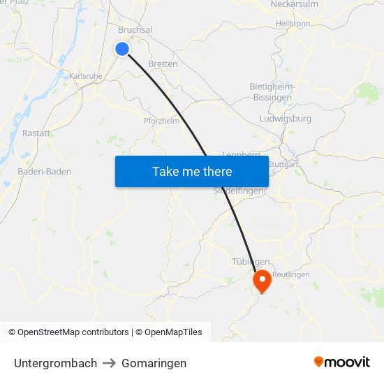 Untergrombach to Gomaringen map