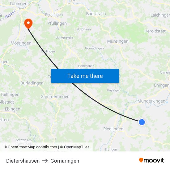 Dietershausen to Gomaringen map