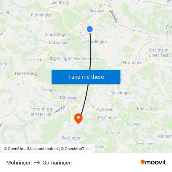 Möhringen to Gomaringen map