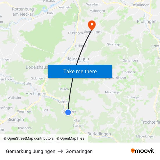 Gemarkung Jungingen to Gomaringen map