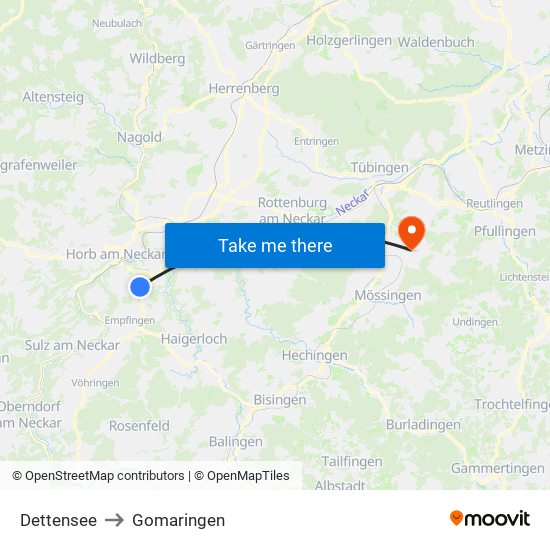 Dettensee to Gomaringen map