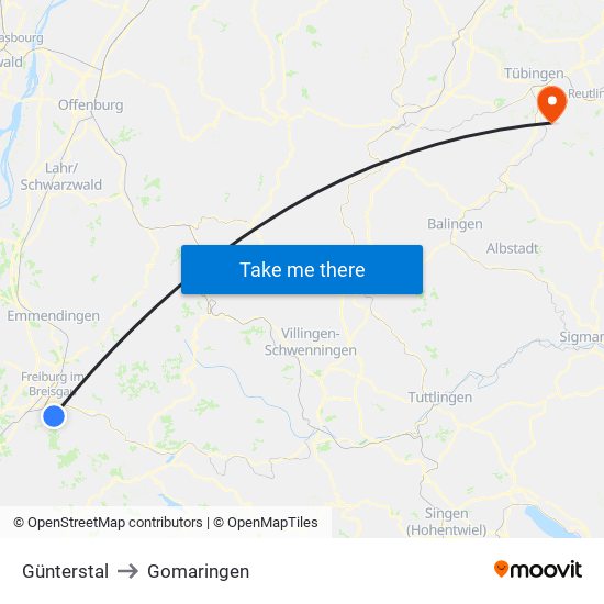 Günterstal to Gomaringen map